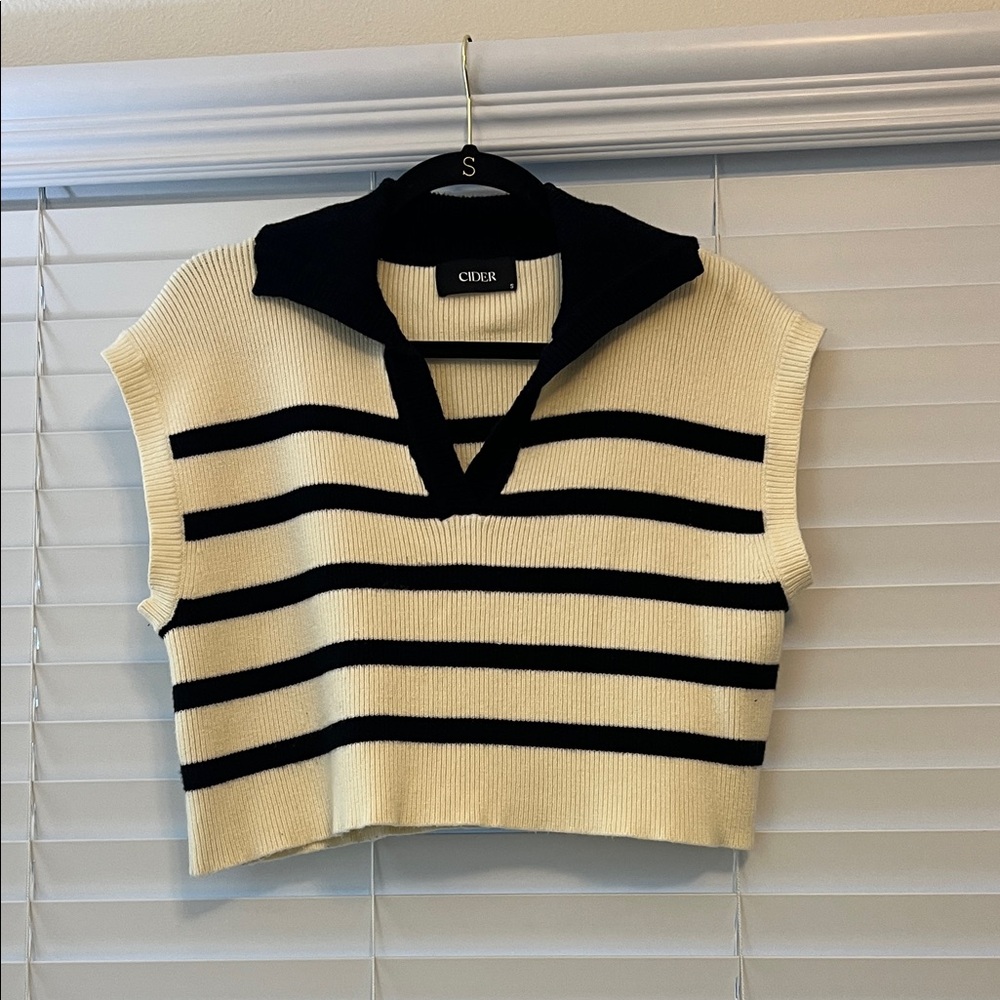 Cider Women's V-Neck Striped Sweater - Black and Cream